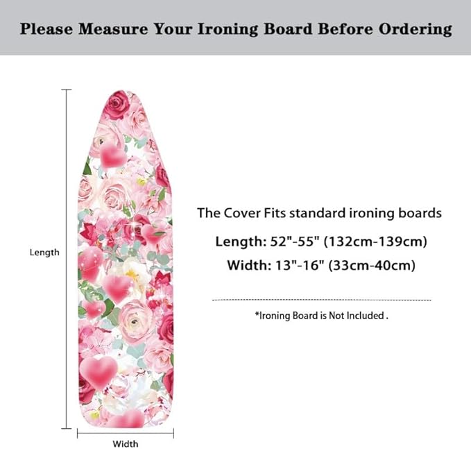 Pink Rose Flower Ironing Board Cover Watercolor Valentine's Day Roses 15x 54 - Image 6