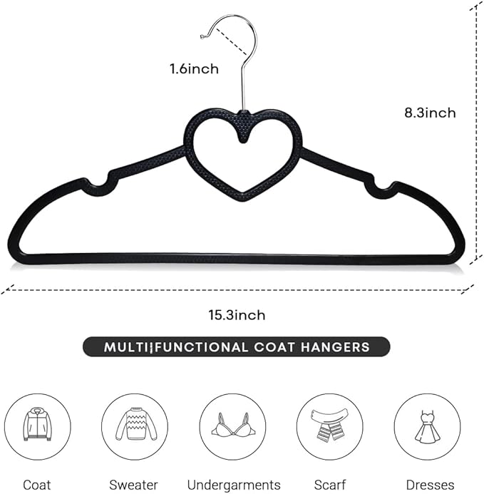 Plastic Hangers 50 Pack, Heart-Shaped Clothes Hanger Ultra Thin Space Saving - Image 2
