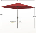 MEWAY 9ft Patio Umbrella Outdoor Table Umbrellas with Push Button Tilt and Crank, Market Umbrella 8 Sturdy Ribs for Deck, Garden, Pool and Backyard, Red - Image 7