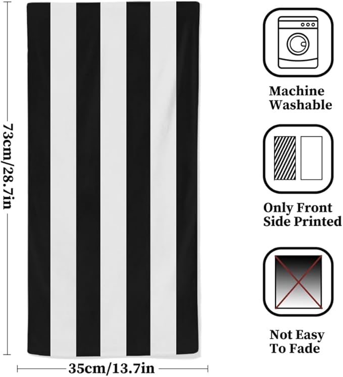 Black and White Striped Towels Highly Absorbent Stripe Bath Towels Set of 2 - Image 2