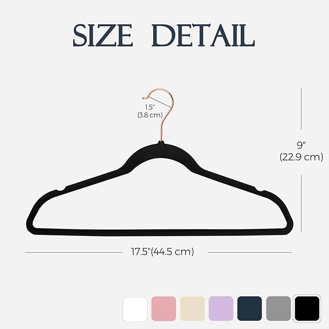 HOUSE DAY Black Velvet Hangers 60 Pack, Premium Non-Slip Felt Hangers, Sturdy - Image 7