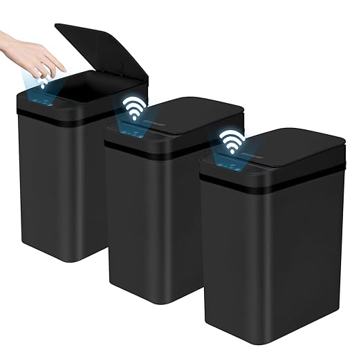 3 Pack Bathroom Trash Can with Lid, 2.5 Gallon Small Slim Trashcan, Automatic by SHTALHST