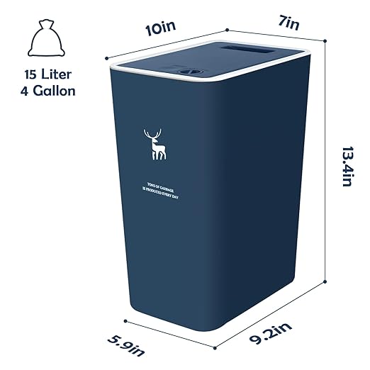 XPIY Trash Can with Lid, 2 Pack 4 Gallons/15 Liters Garbage Can with Press Top - Image 6