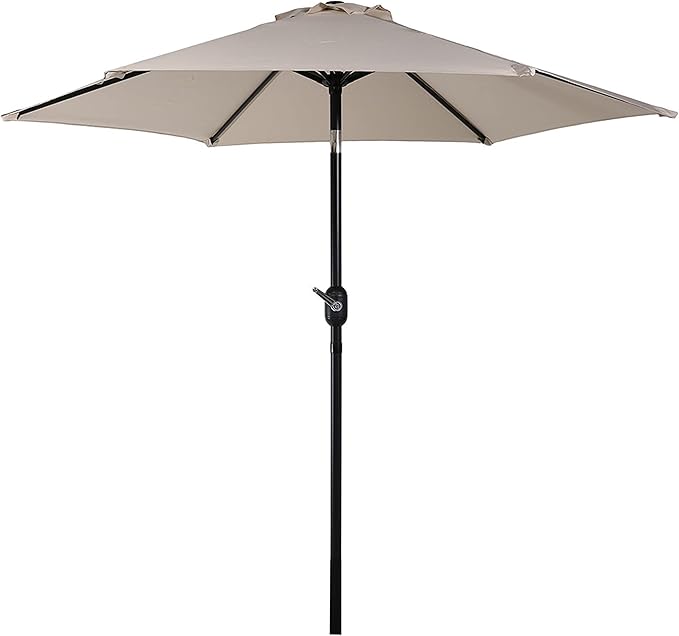 Sunnydaze Outdoor Patio Umbrella - Polyester Table Market Umbrella with Push-Button Tilt and Crank - 6 Sturdy Ribs - Beige - 7.5ft by SunnydazeDecor