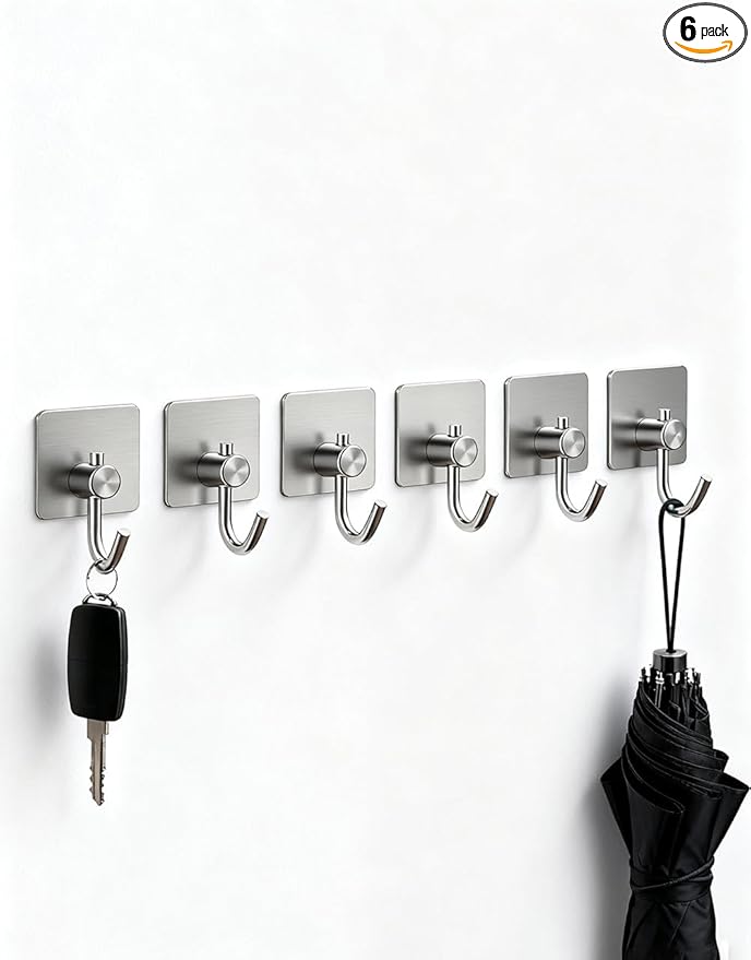 Self Adhesive Towel Hooks, Waterproof Rustproof Stainless Steel Sticky Wall by EDMILE