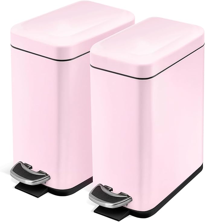 Home Zone Living 2-Pack 1.3 Gallon Small Pink Bathroom Trash Can by HomeZoneLiving