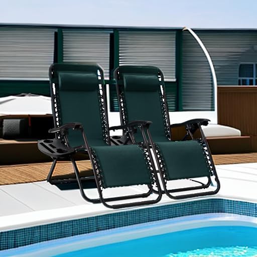 Best Choice Products Set of 2 Adjustable Steel Mesh Zero Gravity Lounge Chair Recliners w/Pillows and Cup Holder Trays - Forest Green - Image 5