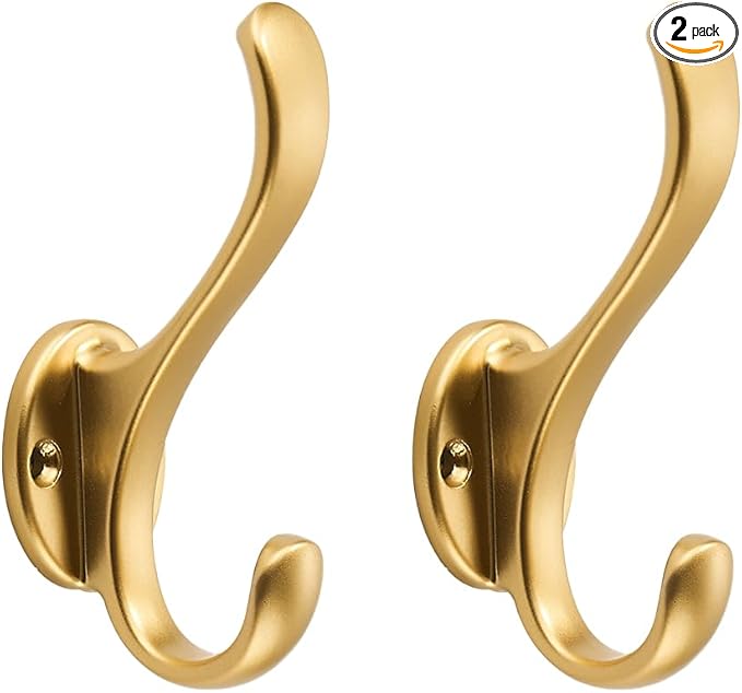 khtumeware 2 Pack Brushed Gold Coat Hooks Wall Mount Heavy Duty Utility Retro by khtumeware