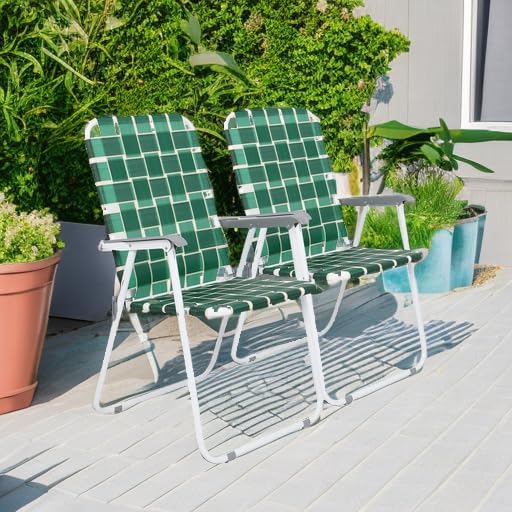 VINGLI Patio Lawn Webbed Folding Chairs Set of 2, Outdoor Beach Chair Portable Dining Chair for Outdoor Yard, Garden (Dark Green, Classic) - Image 5