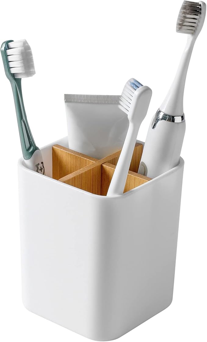Bamboo Toothbrush Holder for Bathrooms, 4 Slots Toothbrush and Toothpaste by Heagoale
