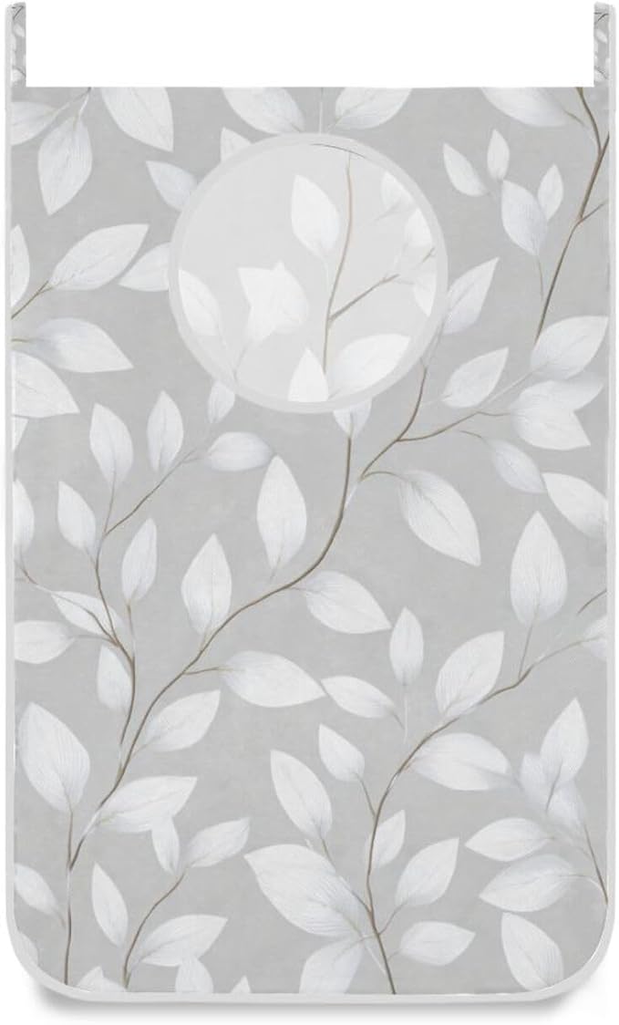 Grey Simple Leaves Hanging Laundry Hamper Door Hampers Bag Basket by Tatenale