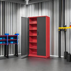Yizosh Metal Garage Storage Cabinet with 2 Doors and 5 Adjustable Shelves - 71" Steel Lockable File Cabinet,Locking Tool Cabinets for Office,Home,Garage,Gym,School (Red Black) - Image 2