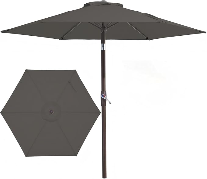 JEAREY 7.5FT Patio Umbrella Market Table Umbrella with 6 Sturdy Ribs, Push Button Tilt/Crank Outdoor Umbrella for Garden, Deck, Backyard, Pool and Beach,Gray by JEAREYOutdoorsCollection