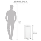 mDesign Tall 30 Liter, Large Round Metal Lidded Step Trash Can, Thin Compact - Image 3