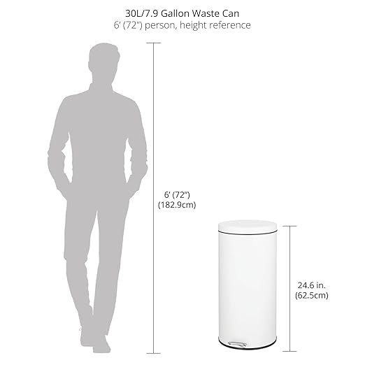 mDesign Tall 30 Liter, Large Round Metal Lidded Step Trash Can, Thin Compact - Image 3