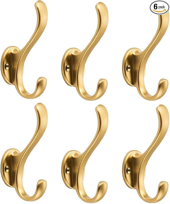 khtumeware 6 Pack Brushed Gold Coat Hooks Wall Mount Heavy Duty Utility Retro by khtumeware