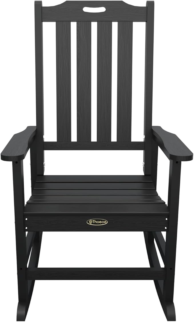 Oversized Rocking Chair, Outdoor Rocking Chair for Adults, All Weather Resistant Porch Rocker for Lawn Garden, Black - Image 4