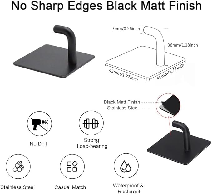 Adhesive Hooks for Hanging, Self-Adhesive Wall Hook for Key Hat Coat, No Drill - Image 4