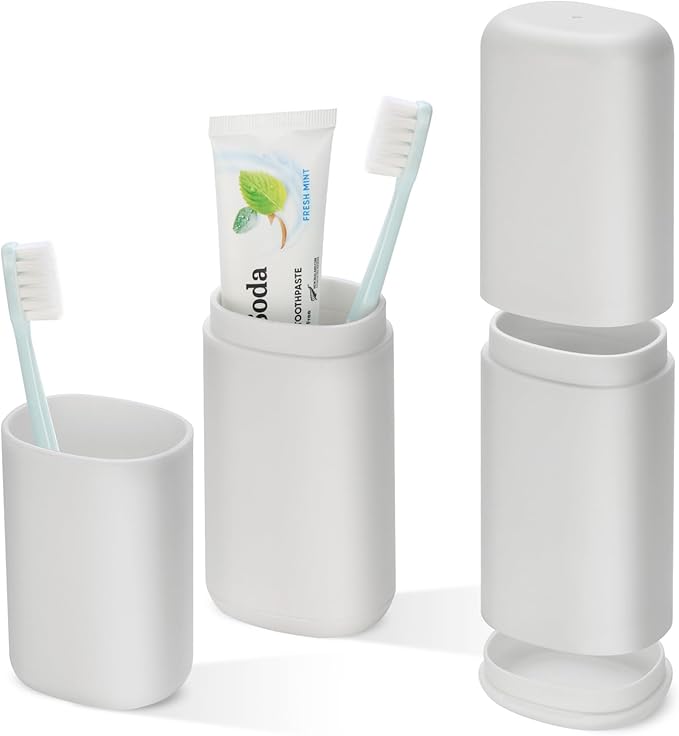 Travel Toothbrush and Toothpaste Case, 2 in 1 Gray Toothbrush Holder and Rinse by BOOCHCOM