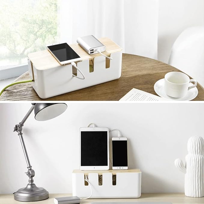 Cable Management Box by Baskiss, Wood Lid, Wire Organizer - Image 6