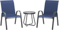 UDPATIO Patio Dining Set of 3, Outdoor Table and Chairs Set with Glass Table, 2 Stackable Patio Chairs with High Back, Outdoor Furniture Sets for Deck Garden Backyard Lawn Poolside (Blue) by UDPATIO