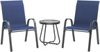 UDPATIO Patio Dining Set of 3, Outdoor Table and Chairs Set with Glass Table, 2 Stackable Patio Chairs with High Back, Outdoor Furniture Sets for Deck Garden Backyard Lawn Poolside (Blue) by UDPATIO