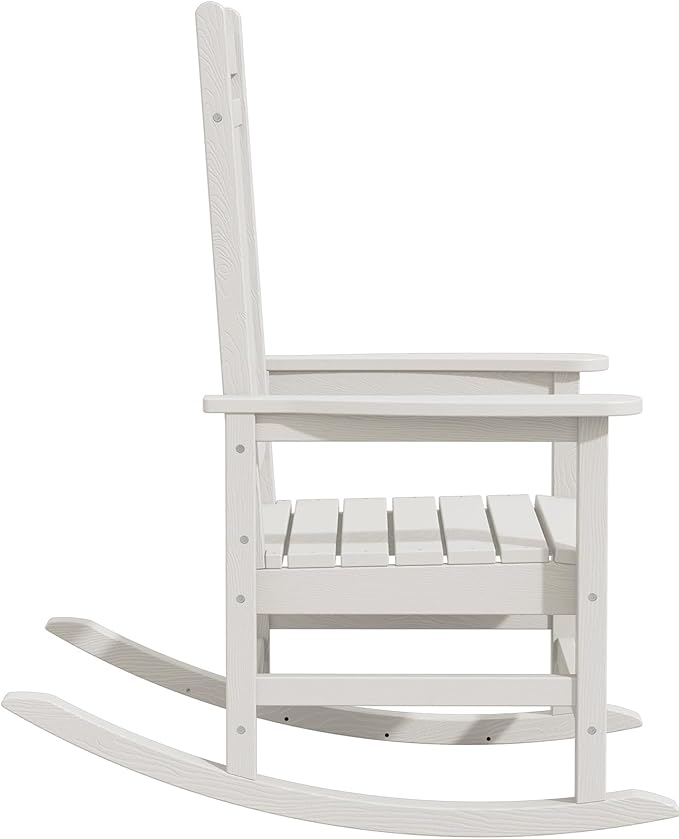 KINGYES HDPE Rocking Chairs Outdoor, Patio Rocking Chairs with 330lbs Support, Smooth Porch Rocker for Deck Lawn Yard, White - Image 10