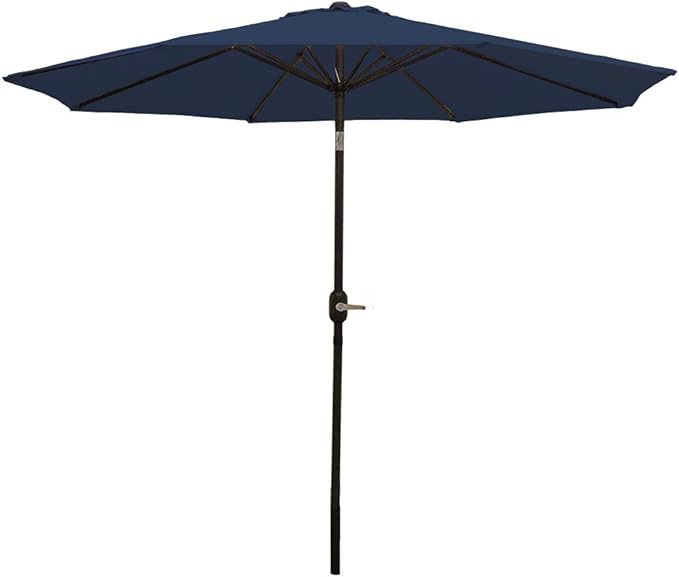 Sunnydaze Outdoor Patio Umbrella - Polyester Table Market Umbrella with Push-Button Tilt and Crank - 8 Sturdy Ribs - Navy Blue - 9ft - Image 10