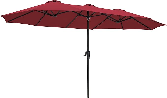 SUPERJARE 15FT Outdoor Umbrella for Patio, Double sided Pool Umbrellas with Fade Resistant Canopy, Large Table Umbrella for Deck, Market, Backyard - Burgundy by SUPERJARE