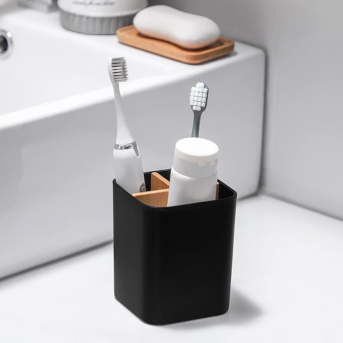 Bamboo Toothbrush Holder for Bathrooms, 3 Slots Toothbrush and Toothpaste - Image 2