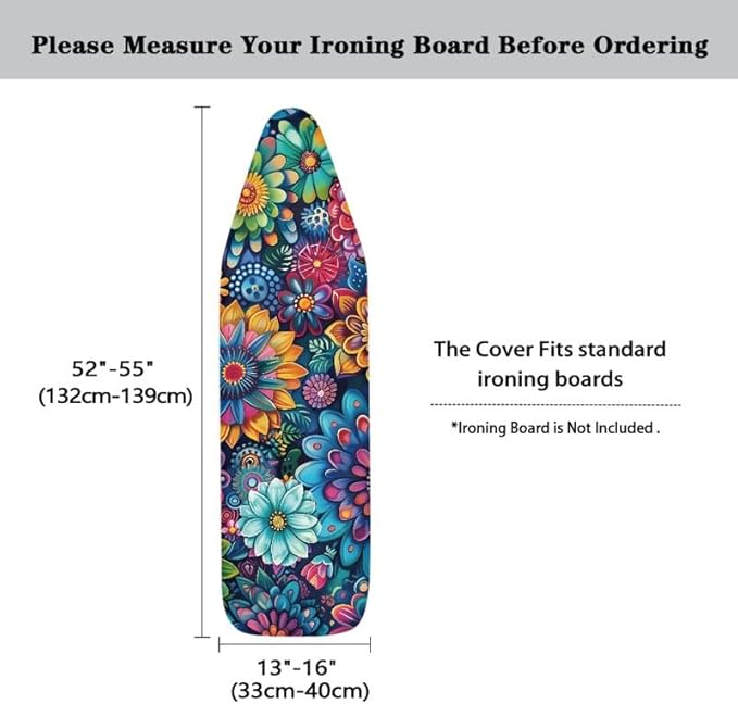 Hippie Flower Ironing Board Cover Colorful Lotus Daisy Flowers Stretchy Ironing - Image 5