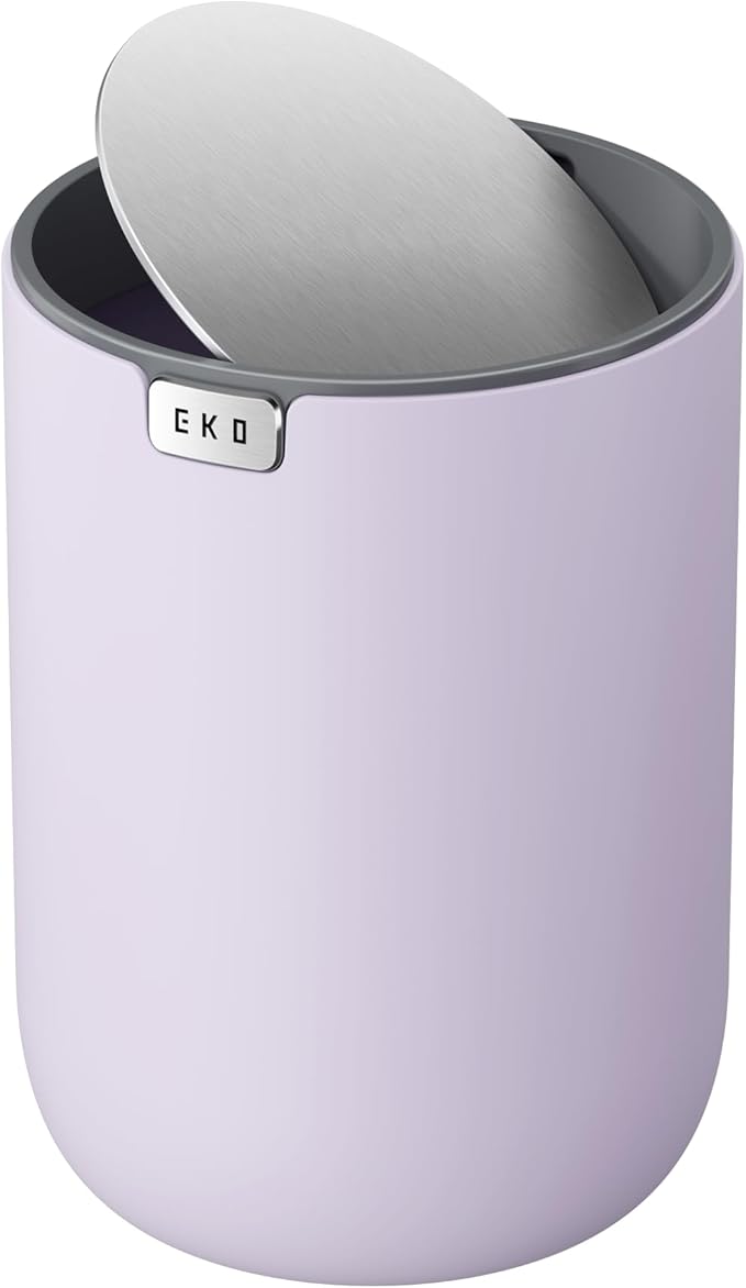 EKO Mini Desk Trash Can with Swing-Top Lid 0.4 Gallon Small Table Round by EKO