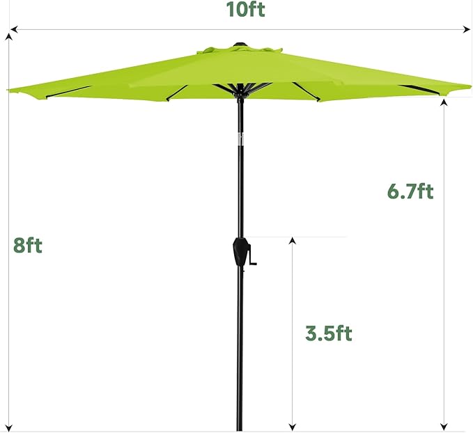 MEWAY 10ft Patio Umbrella Outdoor Table Umbrellas with Push Button Tilt and Crank, Market Umbrella 8 Sturdy Ribs for Deck, Garden, Pool and Backyard, Apple Green - Image 8