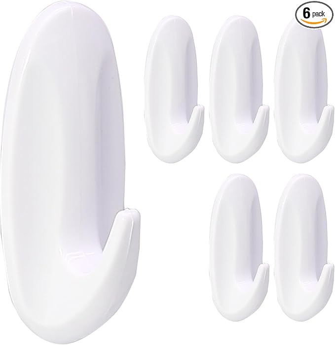 6 Pack Medium Utility Hooks, Holds up to 2.5 lb, Damage Free Hanging Hooks by Qjaiune