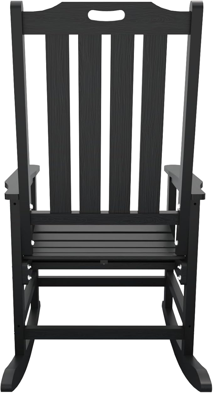 Oversized Rocking Chair Set of 2, Outdoor Rocking Chair for Adults, All Weather Resistant Porch Rocker for Lawn Garden, Black - Image 6