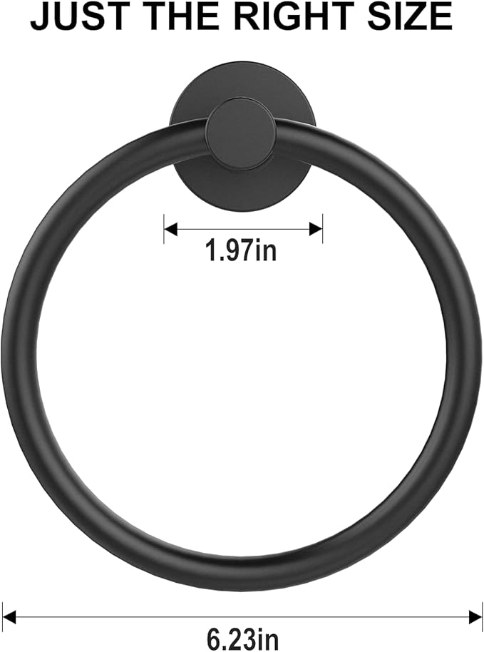 SetSail Towel Holder for Bathroom Wall Matte Black Towel Ring Stainless Steel - Image 5