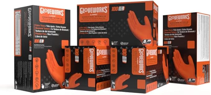 GLOVEWORKS 8 Mil Orange Nitrile Disposable Gloves Heavy Duty Industrial RDT by GLOVEWORKS