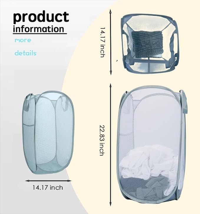 1 Pack Collapsible Laundry Baskets Popup Mesh Laundry Basket Durable Handles - Image 2