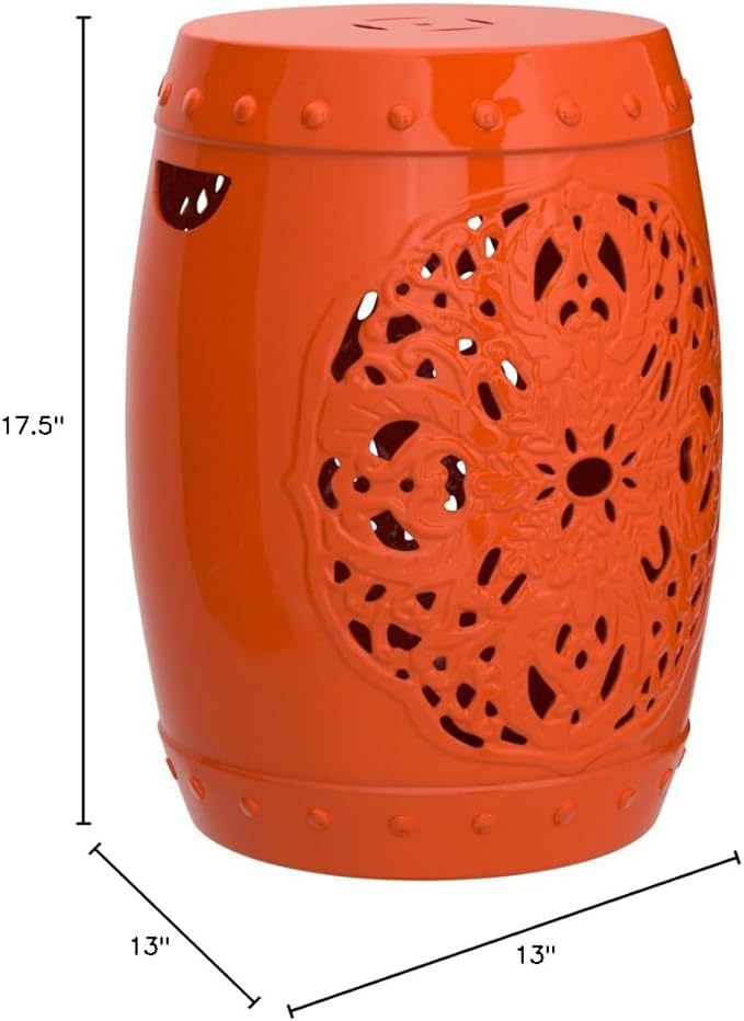 Safavieh Flora Glazed Ceramic Decorative Garden Stool, Orange - Image 3