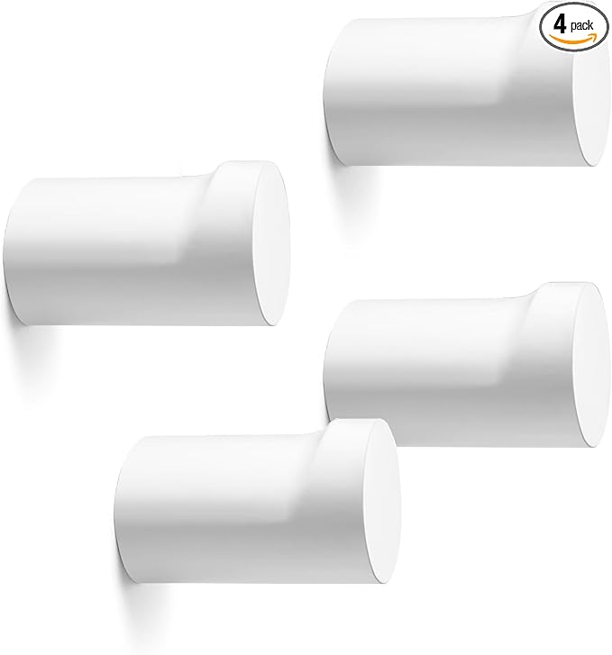 Wood Wall Hooks, 4 Pack White Decorative Coat Hooks Wall Mounted, Modern Hat by bsdonte