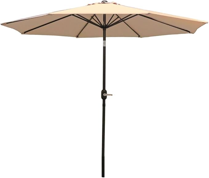 Sunnydaze Outdoor Patio Umbrella - Polyester Table Market Umbrella with Push-Button Tilt and Crank - 8 Sturdy Ribs - Beige - 9ft - Image 10