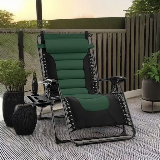 Best Choice Products Oversized Padded Zero Gravity Chair, Folding Outdoor Patio Recliner, XL Anti Gravity Lounger for Backyard w/Headrest, Cup Holder, Side Tray, Polyester Mesh - Forest Green - Image 5