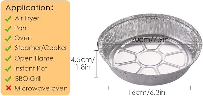 Non-Stick Round Disposable Air Fryer Aluminum Foil Liners 50PCS, Oil-Proof - Image 2
