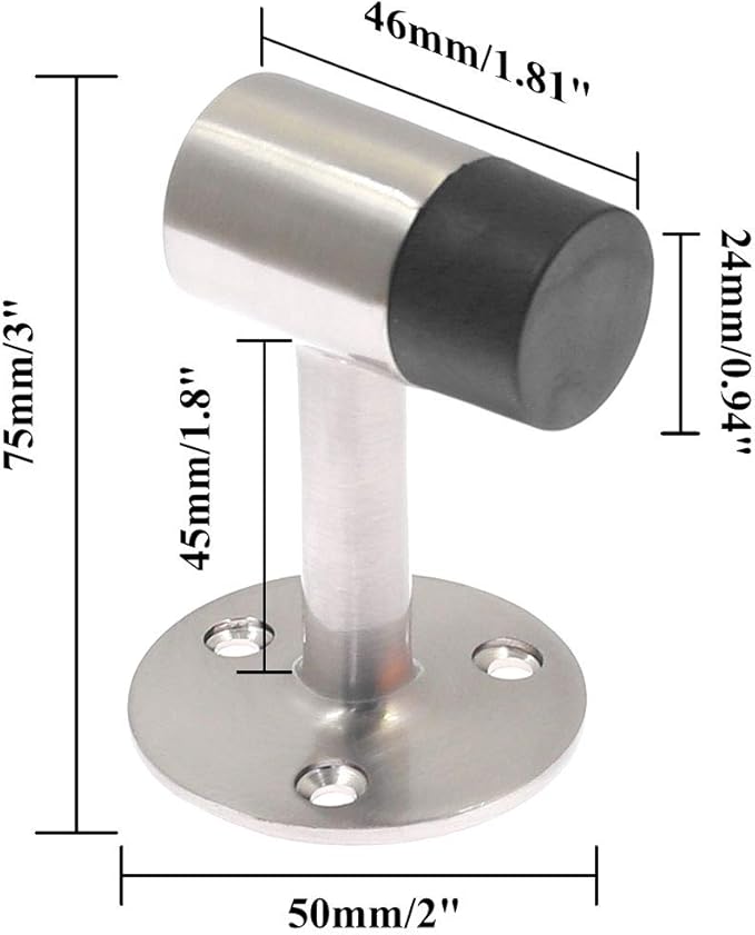 3 Inch / 75mm Heavy Duty Floor Stop, Door Stopper Stainless Steel Brushed Nickel - Image 3