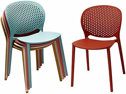 2xhome Set of 2 Patio Dining Chairs | Modern Stackable Outdoor Pool Side Chair | Weather Resistant Plastic for Yard, Porch, Balcony, Kitchen, Orange - Image 8