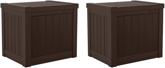 Suncast 17 x 22 Inch Resin 22-Gallon Patio Storage Deck Box, Java Brown (2 Pack) by Suncast