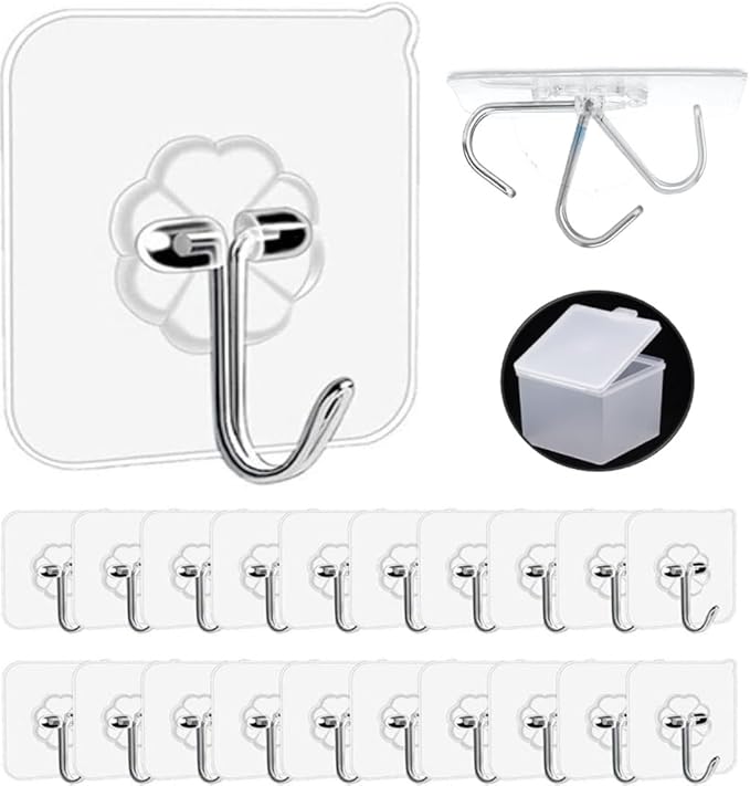 Adhesive Hooks, 20 Packs, 33lbs/15kg Premium Heavy Duty Wall Ceiling Hooks by QUALIALL
