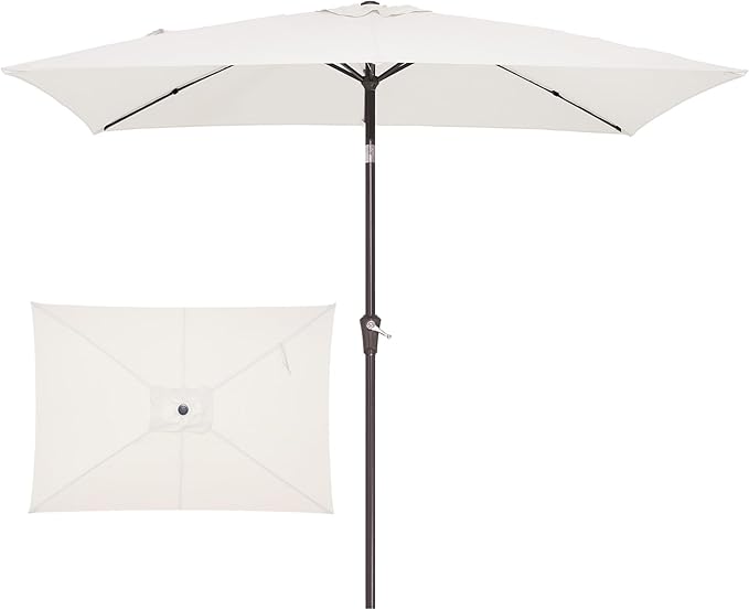 JEAREY 6.5x10 ft Rectangular Patio Umbrellas Outdoor Market Umbrella with Push Button Tilt and Crank, Rectangle Table Umbrella 6 Sturdy Ribs UV Protection for Pool Garden Backyard Deck, Cream-White by JEAREYOutdoorsCollection