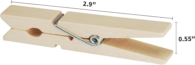 Wooden Clothes Pins, 50 Pack, 2.9 Inch, Large Natural Birchwood Rust, Moisture - Image 2