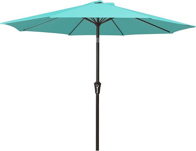 MEWAY 9ft Patio Umbrella Outdoor Table Umbrellas with Push Button Tilt and Crank, Market Umbrella 8 Sturdy Ribs for Deck, Garden, Pool and Backyard, Turquoise by MEWAY